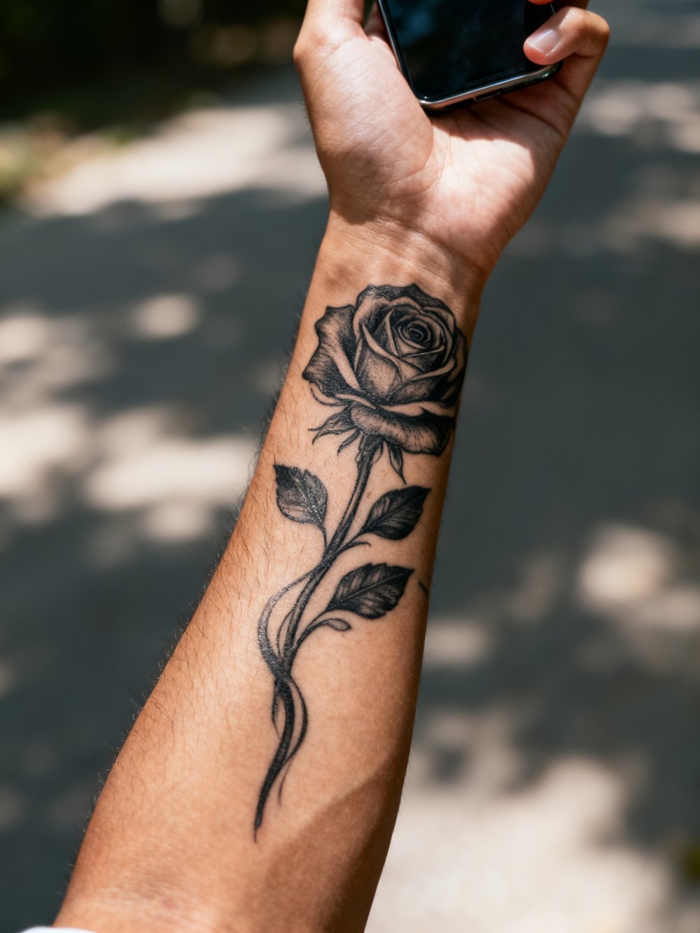 Photo with an AI tattoo design preview applied